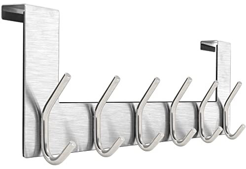 WEBI Türhaken zum Einhängen,Türgarderobe mit 6 Haken,Kleiderhaken Tür,Türaufhänger,Türhakenleiste Innenseite,2.1 cm,Silber