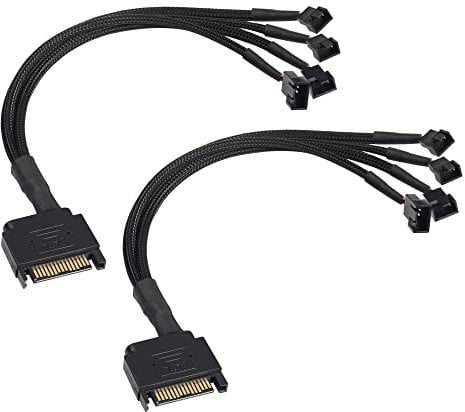 GINTOOYUN 2 cables de expansión SATA a 3 pines/4 pines, SATA de 15 pines a 4 x 3 pines/4 pines, 12 V, para ventilador de CPU, host de computadora, placa base de computadora, etc. (10.2 pulgadas)