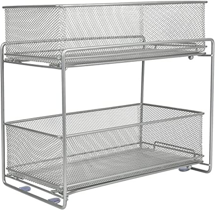 2 Tier Organizer mit Speicher Unter Waschbecken Schiebeschrank Korb herausziehen Snack Organizer Küche Bad Schlafzimmer Büro -35 * 18 * 32,5cm