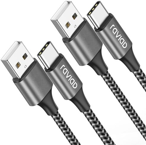 RAVIAD Câble USB C [1M, Lot de 2], Câble USB C Charge Rapide Nylon Tressé Câble Type C 3A Chargeur pour iPhone 17 16 15, Samsung Galaxy S24 S23 S22 S21 S20 S10 S9 S8, Huawei P40 P30, Redmi Note 10 9