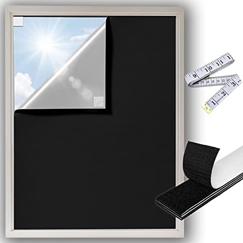 TAKUZA Fenster Verdunkelung 2m x 1,45m, Dachfenster Verdunkelung mit Klettverschluss, Sonnenschutz 100% Verdunkelung, Rollo ohne Bohren, Kann Frei Auf die Gewünschte Größe Zugeschnitten Werden