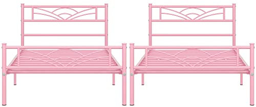 Yaheetech 2 Lits Simple Cadre de lit 90 x 190 cm en Métal Assemblage Simple pour Petits Espaces Adultes Rose