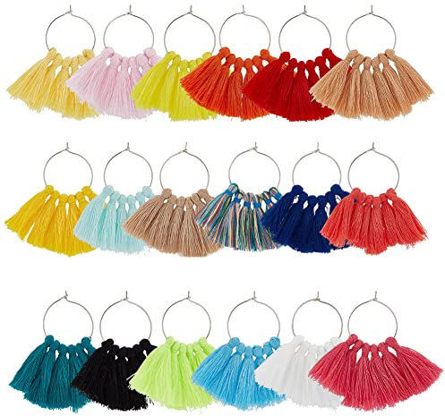 BENECREAT 18 Stück 18 Stile Quaste Weinglas Charme, Fächerförmiger Weinglas-Charm Mit Platinfarbenem Messing-Charm-Ring, Verwendet Für Hochzeitsempfang, Beach Party Weinglas-Marker