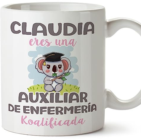 MUGFFINS Tazas Personalizadas para AUXILIAR DE ENFERMERÍA - En Español - Koalificados Personalizados - 11 oz / 330 ml - Regalo Personalizable original y divertido
