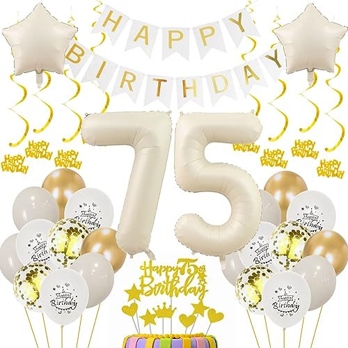75. Geburtstag Deko für Frauen und Männer - Beige Gold Ballon Set - Luftballon Geburtstagsdeko für 75 Jahre