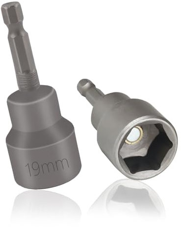 2PCS Trailer Jack Drill Adapter,1/4 Quick Connect RV Leveling Jacks Socket Set Fits 19mm Hex Drive,Strong Magnetic RV Stabilizer Jacks Drill Adapter for Car Camper Trailer RV