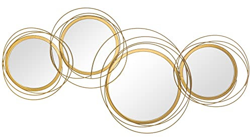 HOMCOM 4er Set Spiegel für Wanddekoration, Wanddekoration mit 4 runden Spiegeln, Wohnzimmerdeko, Wandspiegel, Flurspiegel, Wandkunstwerk für Wohnzimmer, Schlafzimmer, Metall, Gold