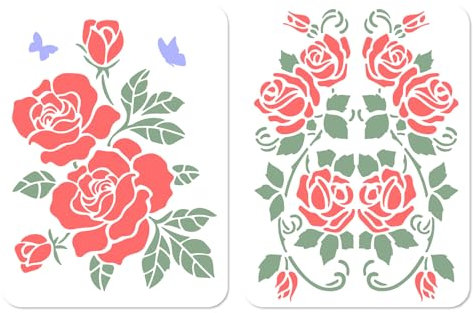 GORGECRAFT 20 * 30cm 2 pièces Pochoirs Roses en Plastique Peinture Florale Grand Pochoir Fleurs Modèles de Pochoir Réutilisables Dessin pour Bricolage Artisanat Peinture Bois Mur Toile Carte Décor