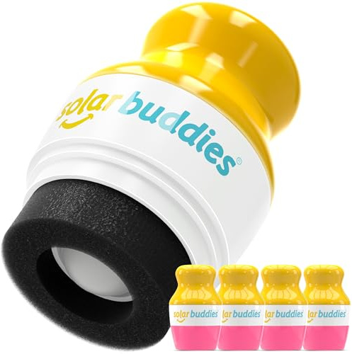 Solar Buddies Sunscreen Applicator - Pink Pack of 4 - BPA-Free Refillable Roll on Sponge Sunscreen, Suncream & Lotion Applicator For Kids, Adults & Families - Holds 3.4fl oz, Perfect Size for Travel