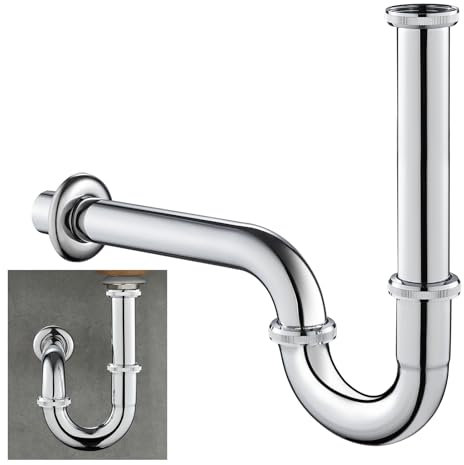 KEOKBON Universal Siphon Chrom 1 1/4 x 32 mm für Waschtisch, Geruchsverschluss Edelstahl Syphon Badezimmer Röhrensiphon Ablaufgarnitur Waschbecken
