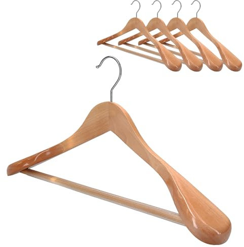 5 x Kleiderbügel Holz VonBueren | 45 x 22,5 cm breit je Bügel/Holzbügel | stabile Holzkleiderbügel | Anzugbügel, Hose, Hemden