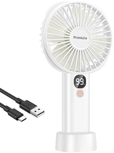Primizia Ventilador USB, Portátil Ventilador de Mesa Silencioso, Bentilador de Bolsillo de 5 Velocidades con Base,Ventilador de escritorio plegable para la oficina, viaje,Acampar, Blanco