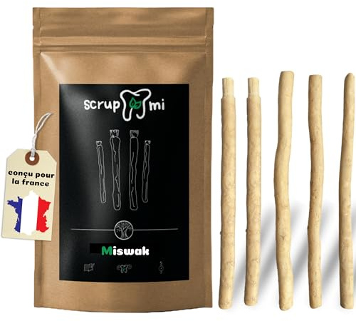 Scrupmi® Miswak/Siwak Zahnbürste, 5 Kausticks, Premium-Qualität, 100% Natur & 0% Kunststoff, traditionelles Arabian, wiederverwendbar, Zähneputzen immer & überall