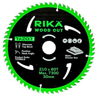Rikä TCTR013 Razor Pro TCT Circular Saw Blade 210mm x 60T X 30mm