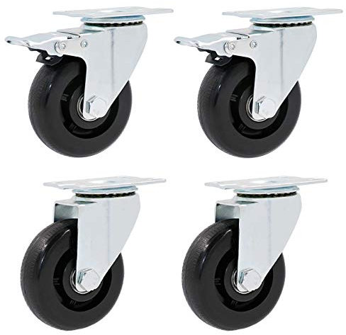 Furniture Swivel CastorCaster Wheels Heavy Duty Polypropyleneors 360 Degree Swivel Plate Wheels,No Noise Wheels,Set of 4 Replacement for Cartsniture,Workbench,Trolley,Double Bearing, (Brake+Uni