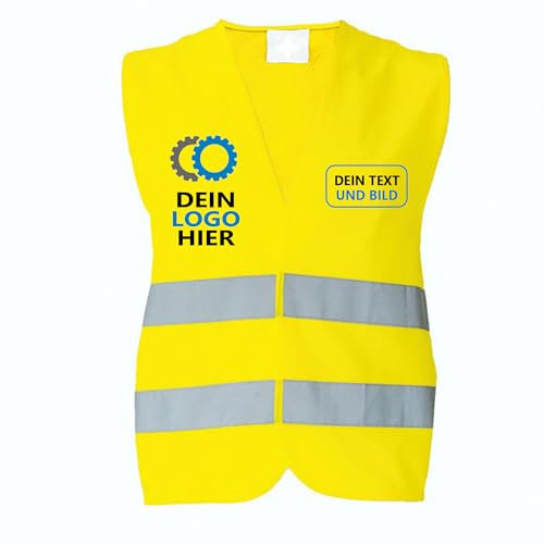 Kiwistar UG - bedruckte Warnwesten - gelb - Uni XXL - mit Leuchtstreifen Erwachsene - individuell personalisiert - mit Logo und Wunschtext - Auto - Erste Hilfe und Brandschutz - selbst gestalten