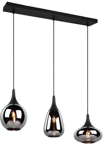 Trio Leuchten Pendelleuchte Lumina 317000332, Metall Schwarz matt, Glas Chrom bedampft, exkl. 3x E14
