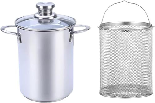 UNbit Nudeltöpfe, 4,2 l, Spargeltopf, 304 Edelstahl, Spargel-Gemüse-Dampfgarer, Nudelkocher, Öl-Frittierpfanne mit Korb und Deckel for Zuhause, Küche, Restaurant, Kochgeschirr Kochtopf