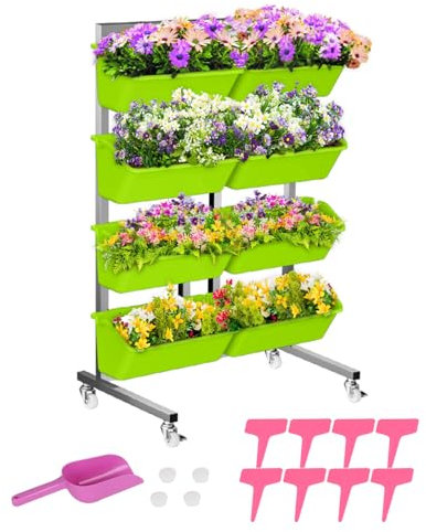 KMDZDZGS Hängende Vertikale Wand Pflanze, 4-Tier Blumenständer aus Edelstahl, Blumentreppe für mehrere Pflanzen, Vertikales Hochbeet, Mobiler Blumenständer für Terrasse Garten Balkon (Hellgrün)