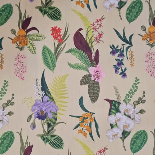 Stoff Meterware 0,5 m Dralon vanille Orchidee Blumen bunt Outdoorstoff wasserabweisend lichtecht Teflon Dralon Gartentischdecke Kissenbezug Terrassenmöbel