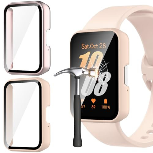 Jvchengxi Protezione Cover per Samsung Galaxy Fit 3, 2-Pezzi PC Rigida Pellicola Protettiva Vetro Temperato Custodia AntiGraffio Schermo Protezione Case per Samsung Galaxy Fit 3 (OroRosa+RosaSabbia)