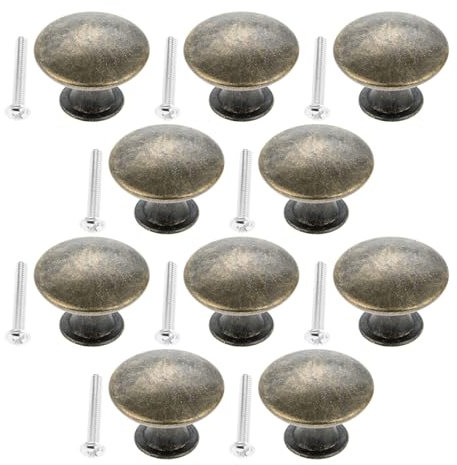 Yetaha 10PCS Cupboard Knobs, Vintage Matted Round Drawers Knobs Furniture Knobs Cabinet Door Knobs with 10 Screws for Kitchen Drawer Wardrobe Cupboard, Antique Bronze