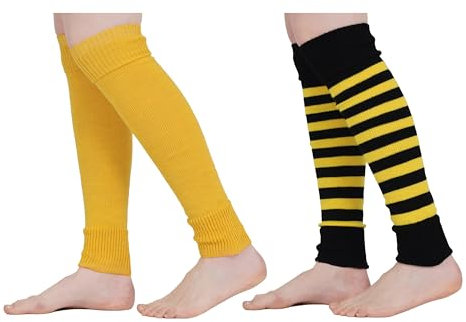 Mysocks Leg Warmers Soft Stylish Fancy Winter 80s Party Dance Long Striped Legwarmers for Women Girls Ladies Striped Yellow Black