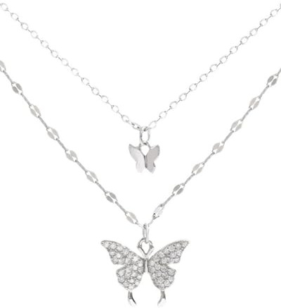 ZAMXHUG Ketten für Damen - 1 pcs Geschichtet Kristall Anhänger Halskette,Schmetterling Anhänger Halskette Choker Silber Kristall Choker Geschichtet Spitze, Insekt Kette Schmuck Für Frauen Und Mädchen