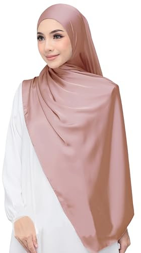 Lina & Lily Luxus-Satin Hijab Kopftuch Schal für Muslimische Frauen Extra Langer (Staubiges Rosa)