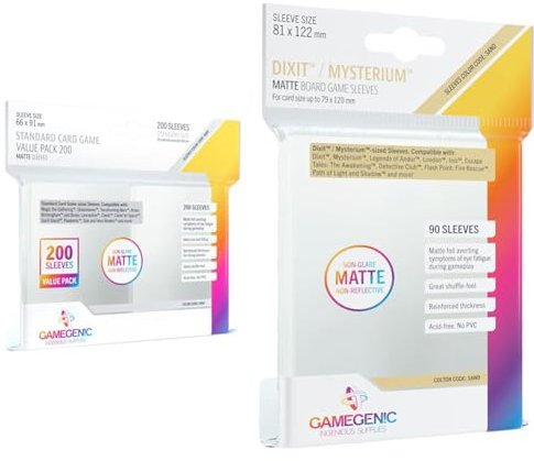 Gamegenic, MATTE Standard Sleeve Value Pack 200, Sleeve color code: Gray & Gamegenic, MATTE Dixit Sleeves, Sleeve color code: Sand