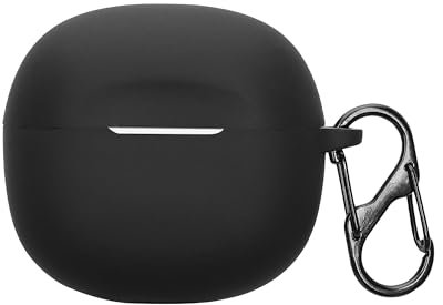 kwmobile Silicone Cover Compatible with Skullcandy Rail In-Ear Wireless - Case Cover Stick-On Skin with Clip - Black