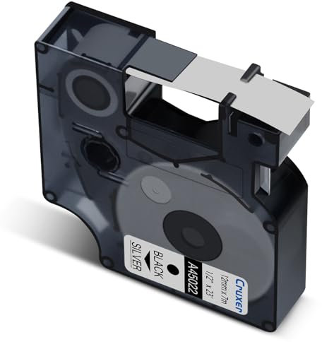 Cruxer 1er-Packung Kompatibel für Dymo D1 45022 S0720620 A45022 Etikettenband，Schwarz auf Silber 12mm x 7m Ersatz für Dymo LabelManager 160 210D 500TS Labelpoint 100 350 Labelwriter DUO 3M PL150