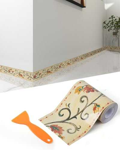 FBBULES PVC Cenefa Adhesiva Borde de Papel Pintado Auto Adhesivo Estilo Natural Friso para Pared Revestimiento de Pared para Sala de Estar Dormitorio Cocina