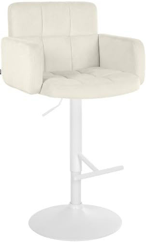 CLP Barhocker Los Angeles Samtbezug höhenverstellbar drehbar bis 150 kg | Farbe Creme Gestell Farbe weiß