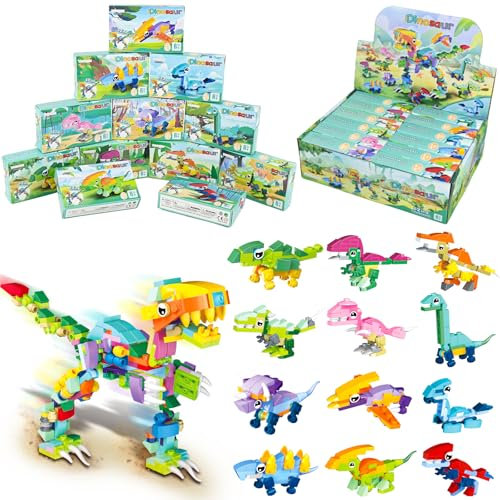 Ulikey Gadget Feste Compleanno Bambini, Set di 12 Mini Blocchi Costruzione Animali Mattoni Giocattoli, Regalini Fine Festa Compleanno Bambini, Regalo Festa Compleanno per Invitati Bambini (Dinosauri)
