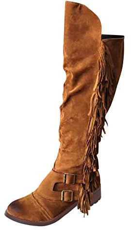 Knee Boots Casual The Over Retro Long Heels Fringe Shoes for Women Boots Women's Boots Calze X Stivali in Gomma Anfibi Pelle Donna (Brown, 40)