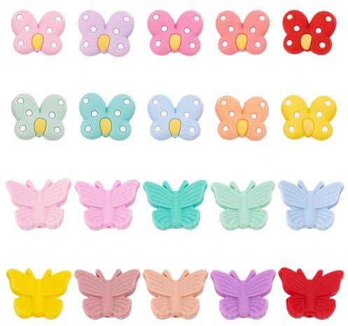 PH PandaHall 20 pcs Perles Focales en Silicone Perles en Silicone Papillon Perles Plates en Forme D'Animaux Perles D'Espacement en Silicone en Vrac pour la Fabrication de Porte Clés Bracelet