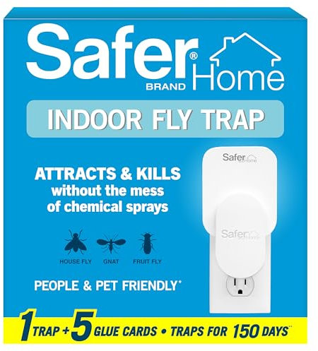 Safer Brand Home SH502-1R5SR 1 Piège à Mouches Insectes Volants Intérieur Plug-in pour Mouches, Moucherons, Moucherons, Moucherons et Autres Insectes Volants - 1 Pièges + 5 Cartes Colle