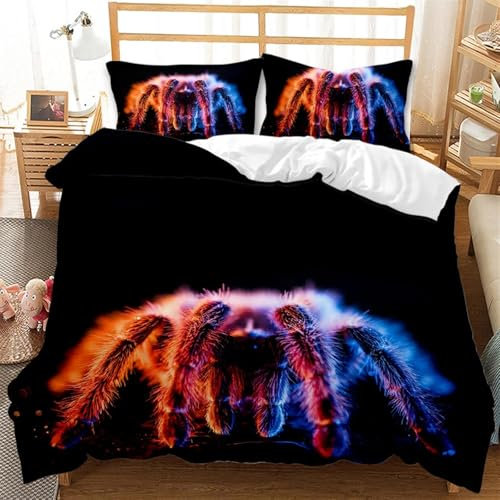 XGTEAHHC Bettwäsche-Set mit Vogelspinnen-Druck, Mikrofaser, 3D-Druck, Schwarz/Braun, Spinnen-Motiv, Bettbezug