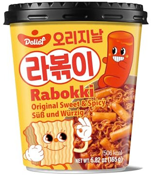 DELIEF Süß Scharf Rabokki im Becher - Koreanische Instant Nudeln & Reiskuchen - OG ASIA - 165g