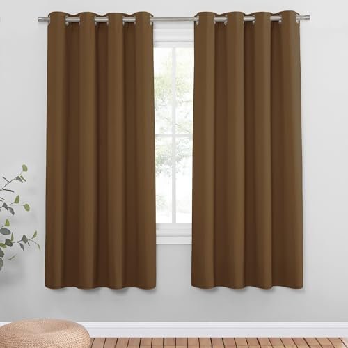 PONY DANCE Verdunklungsgardine Ösenvorhang 2er Set Blickdichte Gardinen für Schlafzimmer Vorhang Kurz Verdunkelung Thermogardine Wärmeisolierend, 2 Stücke H 175 x B 140 cm, Goldbraun