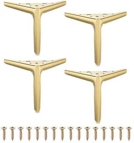 sourcing map 4Pcs Metal Furniture Legs, 6 Inch Triangular Heavy Duty Furniture Feet DIY Replacement Dresser Legs for Bed, Table, Cabinet, Sofa Chair(Brushed Gold)