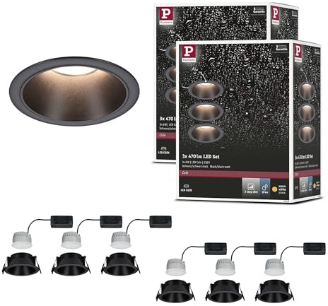 Paulmann 5268 Set LED Einbauleuchte Cole Coin 6er-Set IP44 88 mm Coin 6x6W 6x470lm 230V dimmbar 2700K Schwarz matt