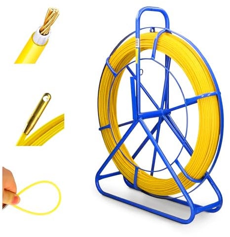 Extralink FRP - Varilla de fibra de vidrio (6 mm de diámetro, 50 m, tubo vacío con soporte para ruedas y freno, muelle retráctil con alta elasticidad y resistencia, accesorios de cable de fibra de