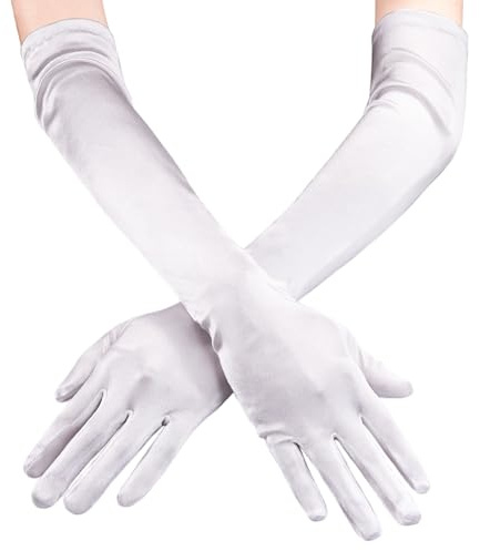 Tenorbass Weiße Lange Handschuhe Damen, 1920er Jahre Satin Handschuhe Kostüm, Lange Opernhandschuhe für Frauen, 20 Zoll