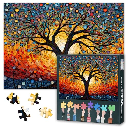 1000 Stück Bunte Baum des Lebens Jigsaw Puzzles für Erwachsene 50cmx70cm | Für familiennachten, geschenke oder wandanzeige erwachsene dekompression abstrakte baum des lebens rätsel für wandkunst