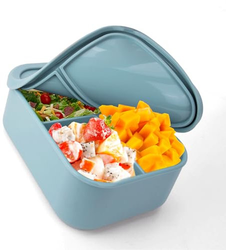 Homiflex Fiambrera de Silicona 3 Compartimentos 1250ml Bento Box Fiambrera Infantil y Adultos - Lunch Box Sin BPA, Anti-Fugas, Apta Microondas y Lavavajillas - Ideal Trabajo, Escuela, azul
