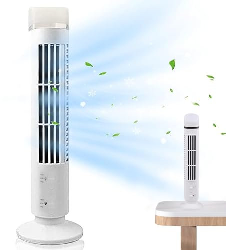 Tower Fan Desktop Mini Tower Fan with LED Light Portable USB Charging 2 Speed Settings Oscillating No Leaves Quiet Cooling Fans for Home Office, Fans