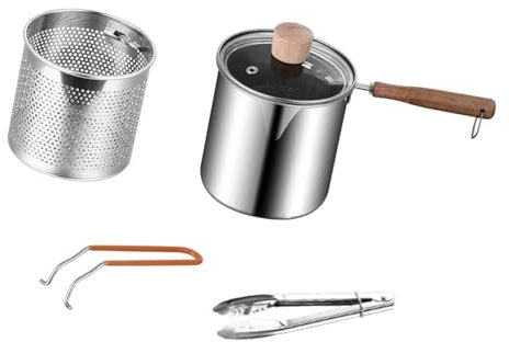 SZLIFE Friggere pentola friggitrice per friggitte in Legno Manico in Legno Cottura con Copertura pentole per Cucina Fritte universali Francese, Style B