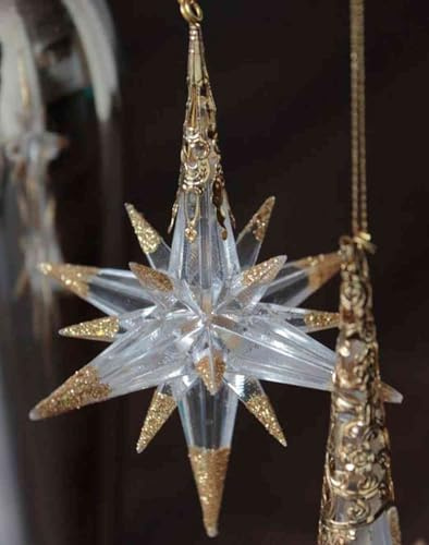 INNA-Glas Deko Stern Hänger MABOU, Glitzer, Gold, 10cm, Ø10cm | Weihnachtsdeko